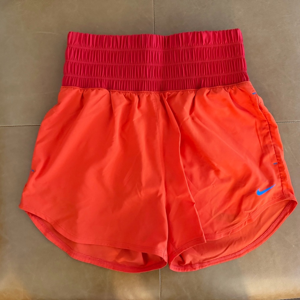 Nike Women's Vibrant Red and Orange Athletic Shorts - Loose Fit - Size S